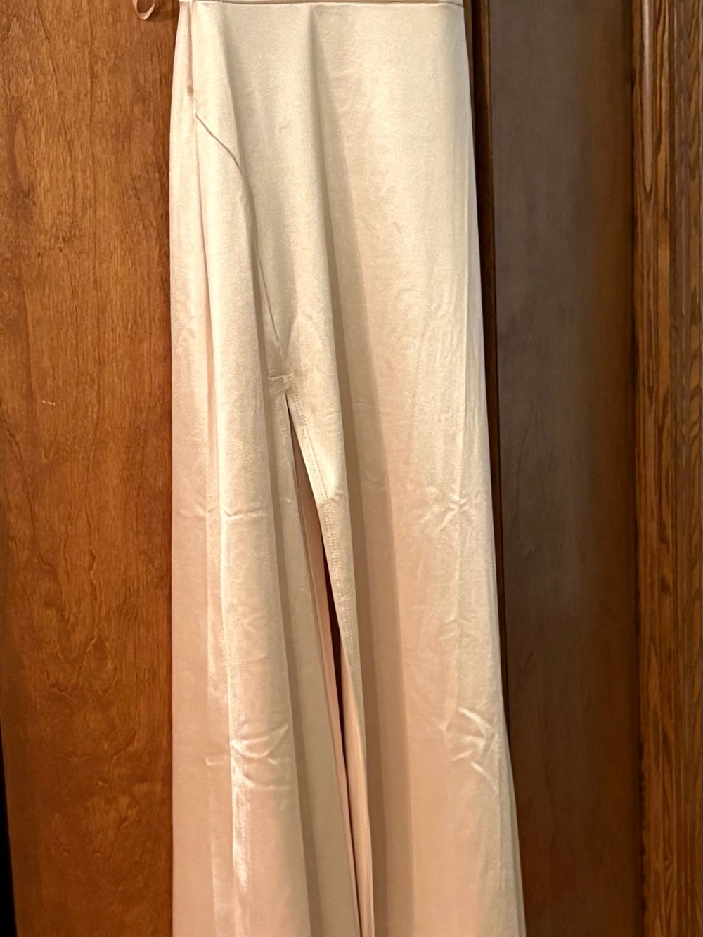 NWT Windsor Champagne gold satin formal maxi dress v-neck high slit